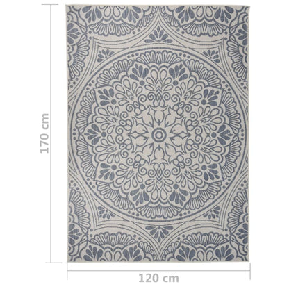 Buitenkleed Met Patroon Platgeweven 120X170 Cm Blauw 120 x 170 cm Blauw patroon