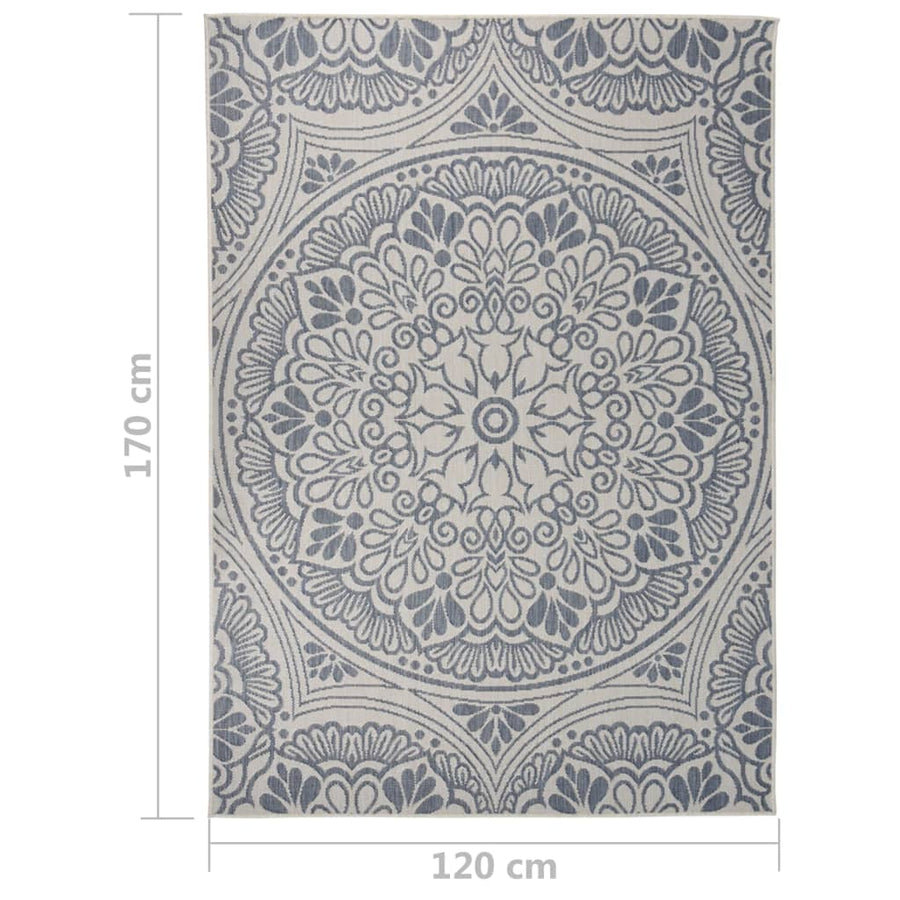 Buitenkleed Met Patroon Platgeweven 120X170 Cm Blauw 120 x 170 cm Blauw patroon