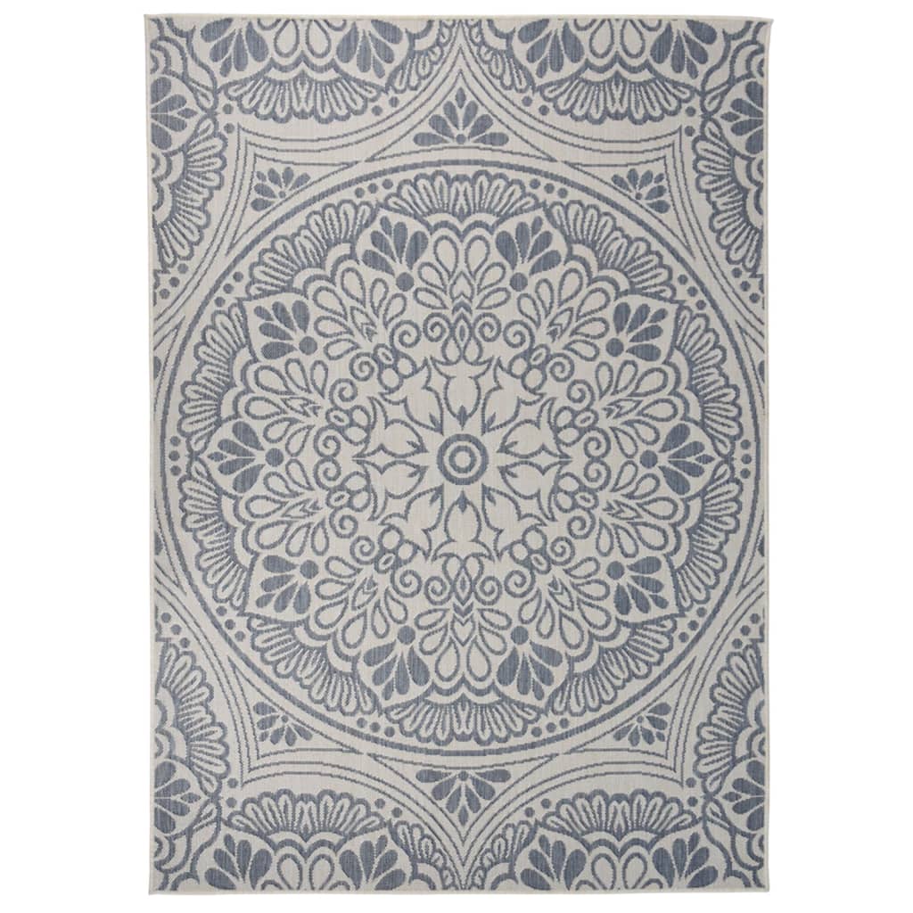 Buitenkleed Met Patroon Platgeweven 140X200 Cm Blauw 140 x 200 cm Blauw patroon