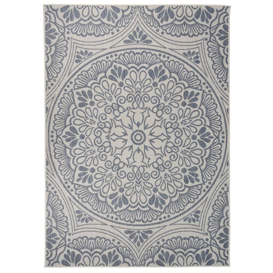 Buitenkleed Met Patroon Platgeweven 140X200 Cm Blauw 140 x 200 cm Blauw patroon
