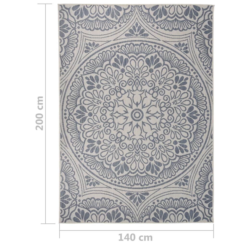 Buitenkleed Met Patroon Platgeweven 140X200 Cm Blauw 140 x 200 cm Blauw patroon
