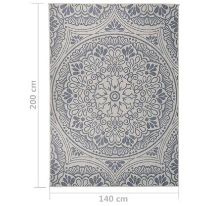 Buitenkleed Met Patroon Platgeweven 140X200 Cm Blauw 140 x 200 cm Blauw patroon