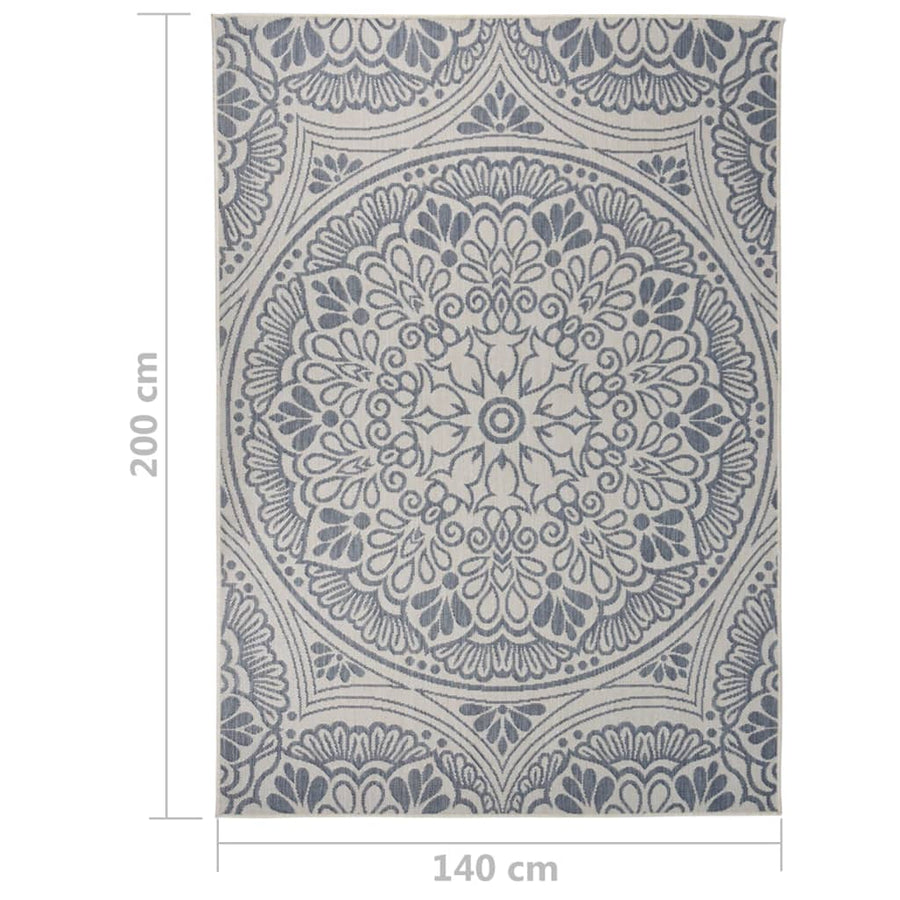Buitenkleed Met Patroon Platgeweven 140X200 Cm Blauw 140 x 200 cm Blauw patroon