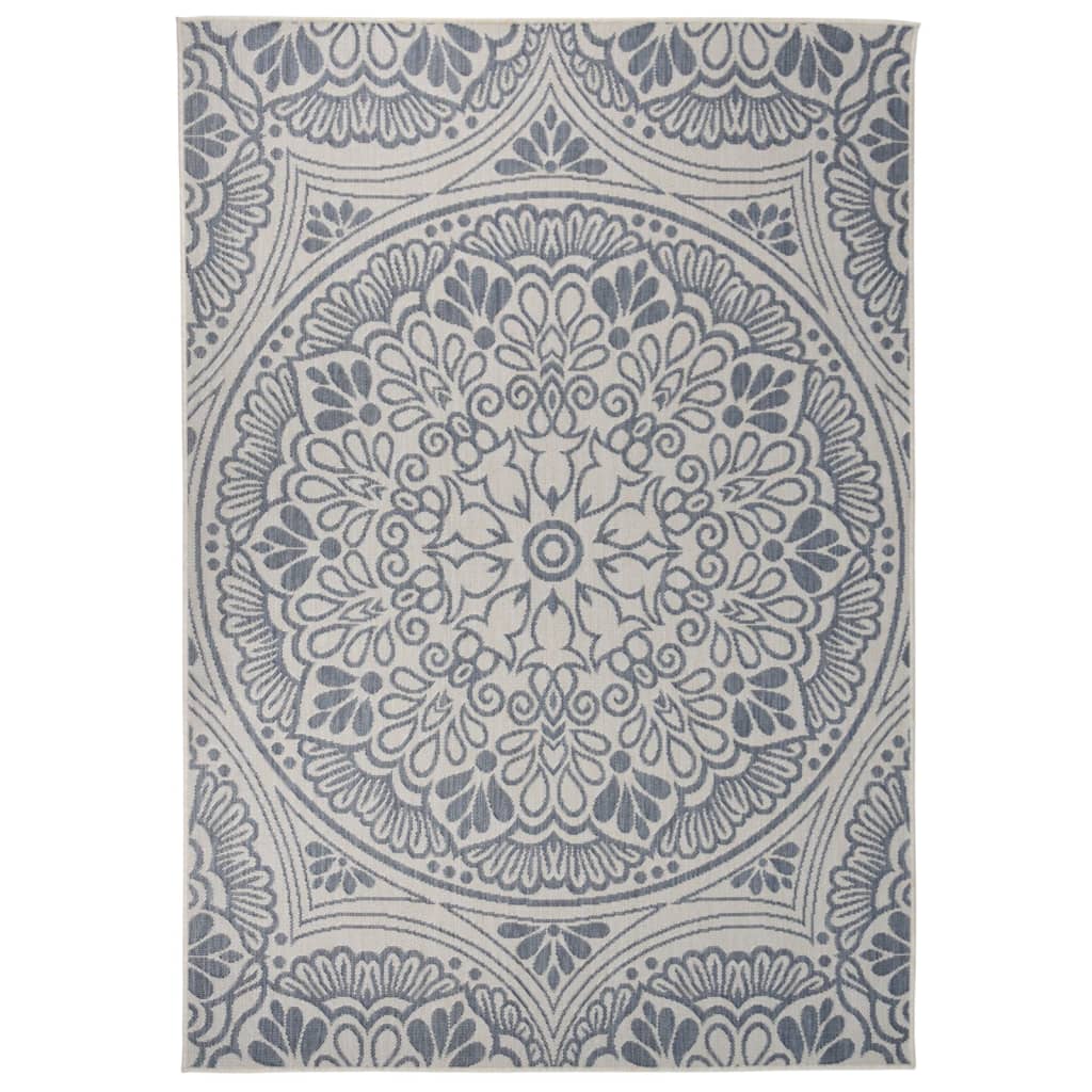 Buitenkleed Met Patroon Platgeweven 160X230 Cm Blauw 160 x 230 cm Blauw patroon