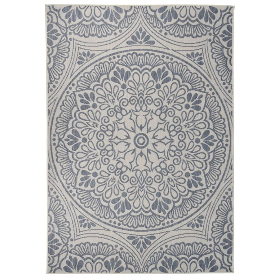 Buitenkleed Met Patroon Platgeweven 160X230 Cm Blauw 160 x 230 cm Blauw patroon