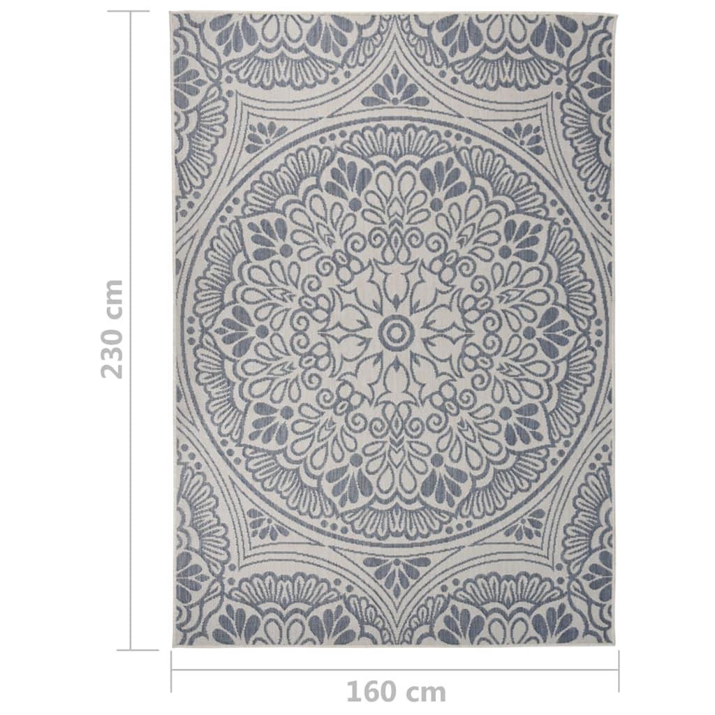 Buitenkleed Met Patroon Platgeweven 160X230 Cm Blauw 160 x 230 cm Blauw patroon