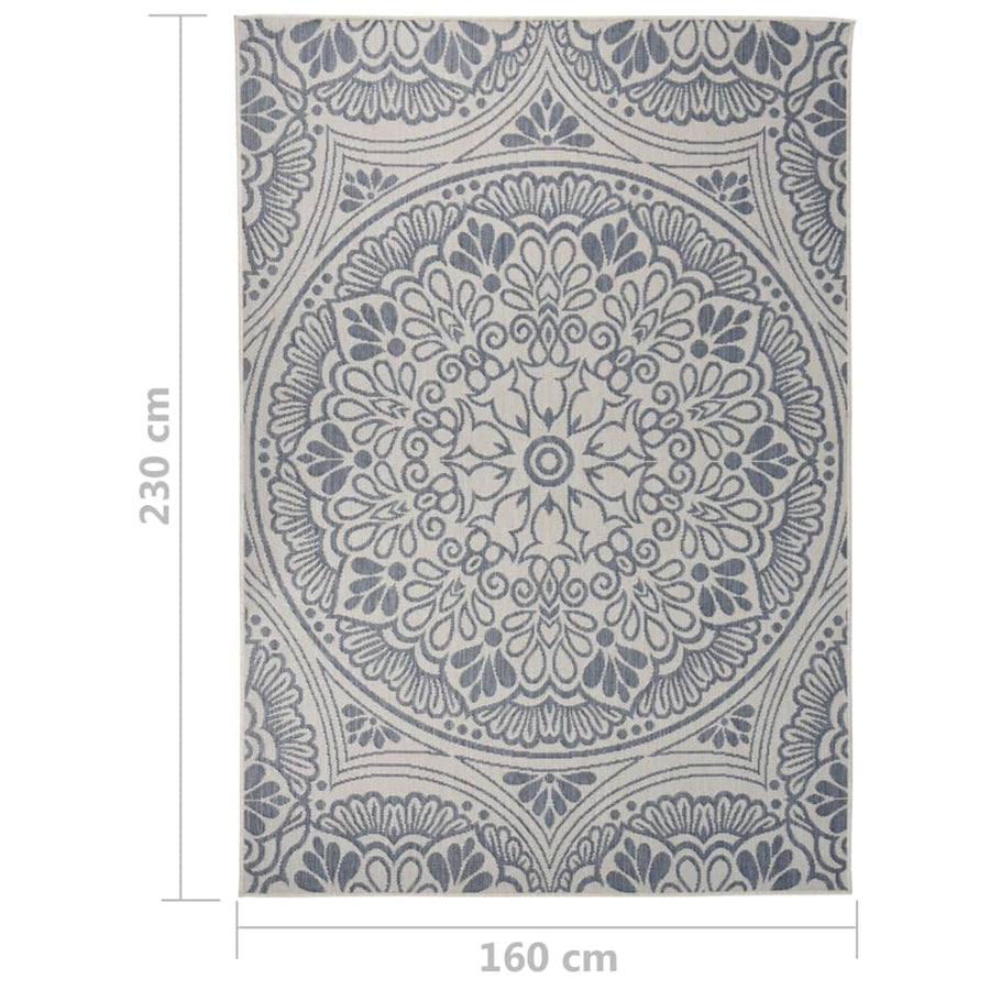 Buitenkleed Met Patroon Platgeweven 160X230 Cm Blauw 160 x 230 cm Blauw patroon