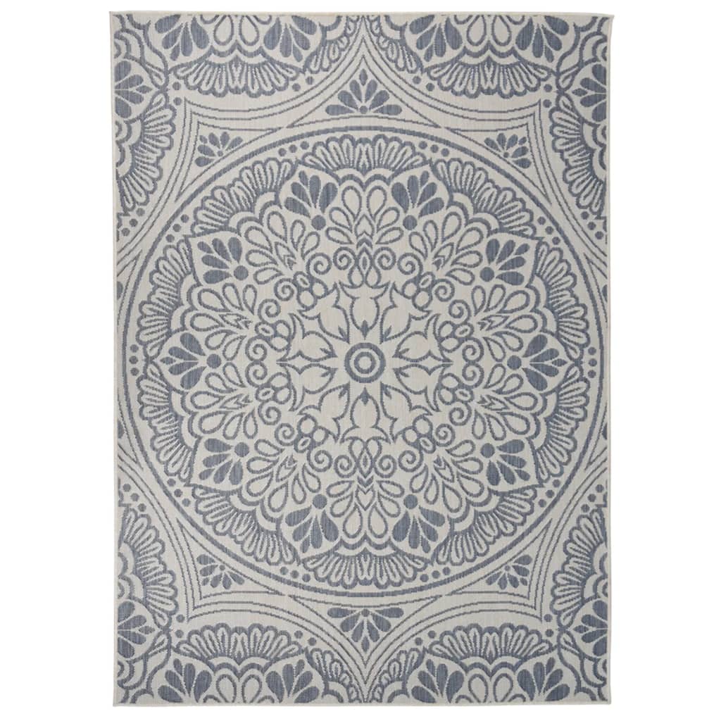 Buitenkleed Met Patroon Platgeweven 200X280 Cm Blauw 200 x 280 cm Blauw patroon