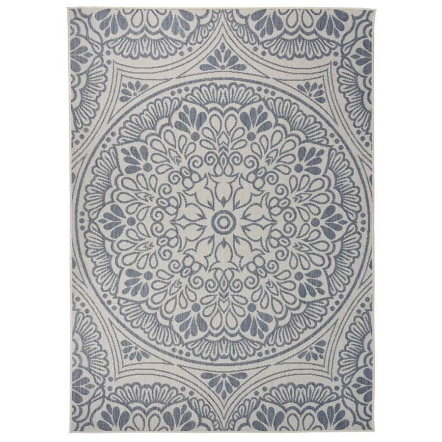 Buitenkleed Met Patroon Platgeweven 200X280 Cm Blauw 200 x 280 cm Blauw patroon