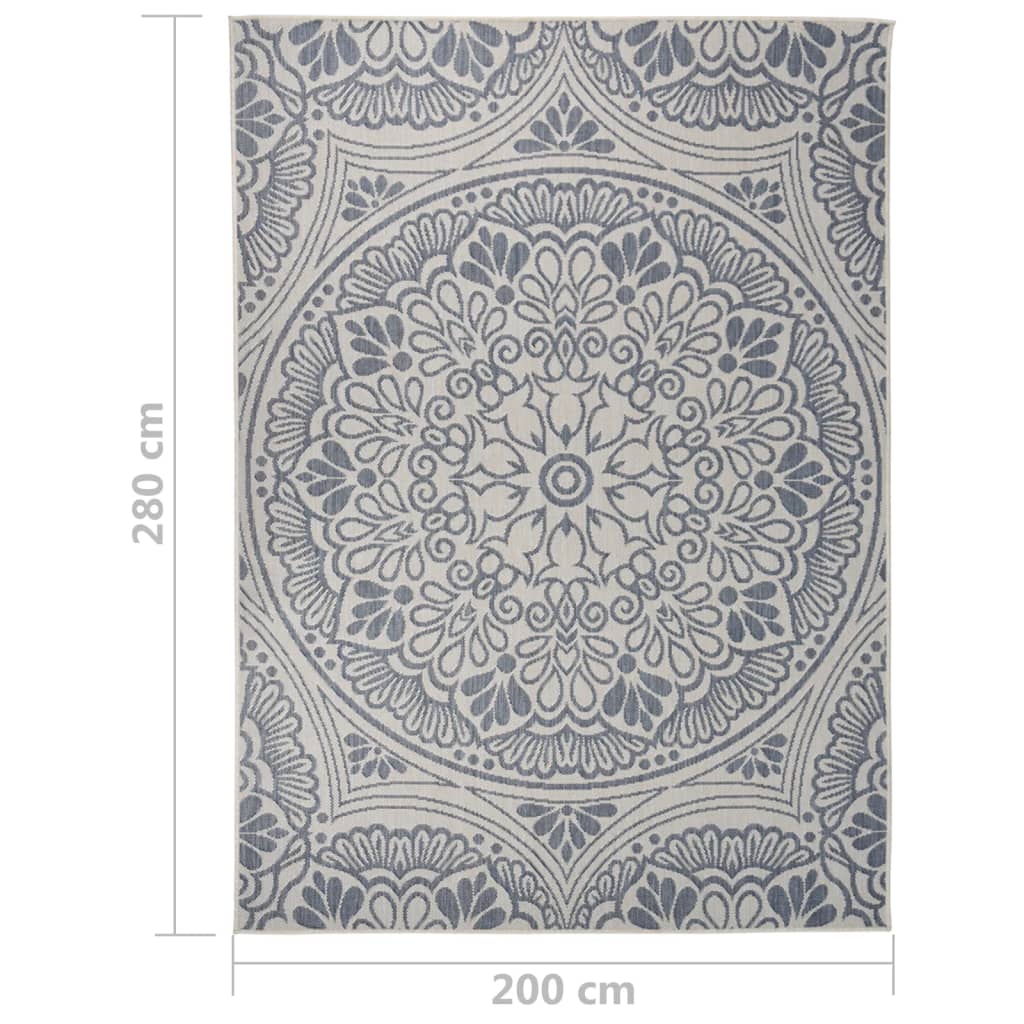 Buitenkleed Met Patroon Platgeweven 200X280 Cm Blauw 200 x 280 cm Blauw patroon