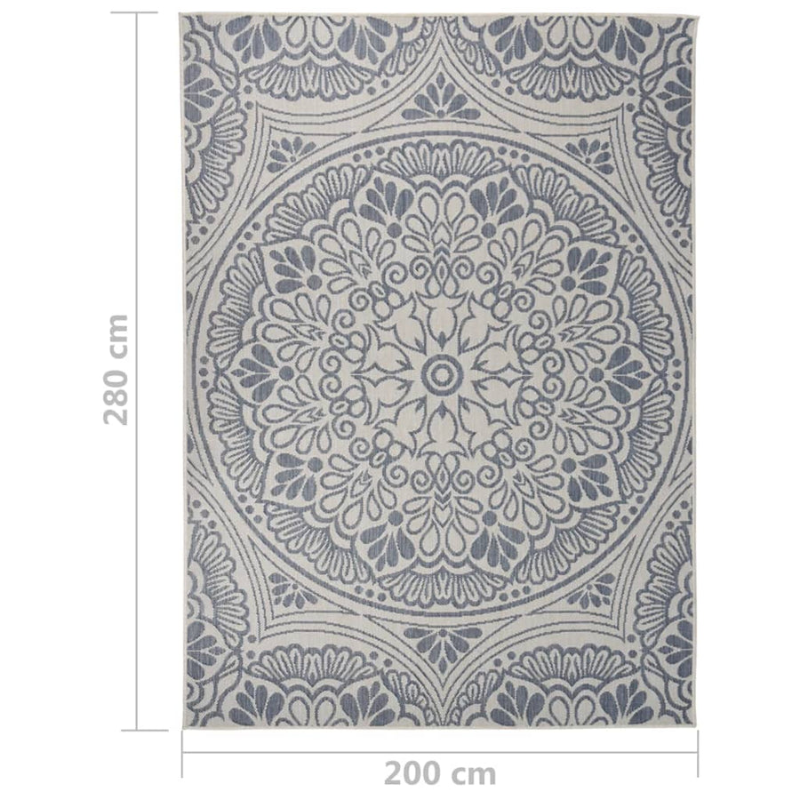Buitenkleed Met Patroon Platgeweven 200X280 Cm Blauw 200 x 280 cm Blauw patroon