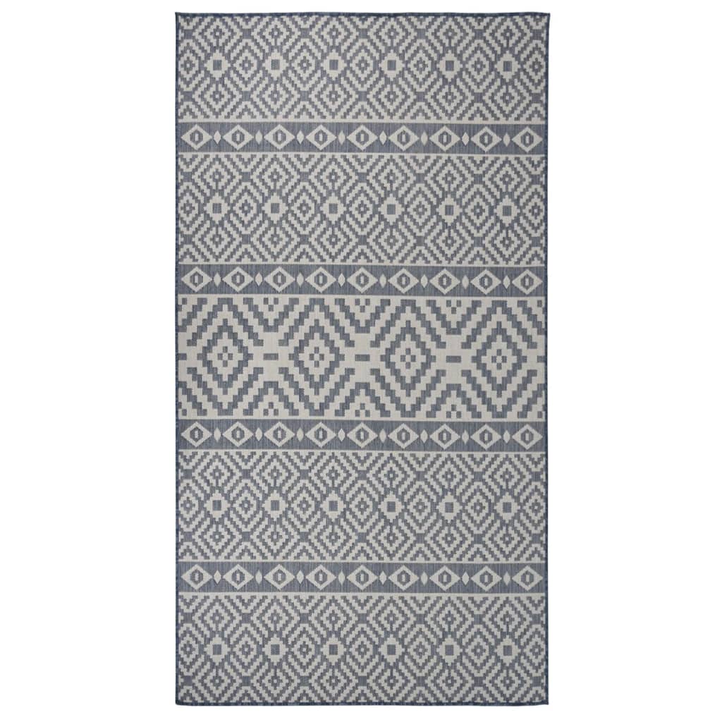 Buitenkleed Met Patroon Platgeweven Blauw 80 x 150 cm