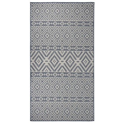 Buitenkleed Met Patroon Platgeweven Blauw 80 x 150 cm