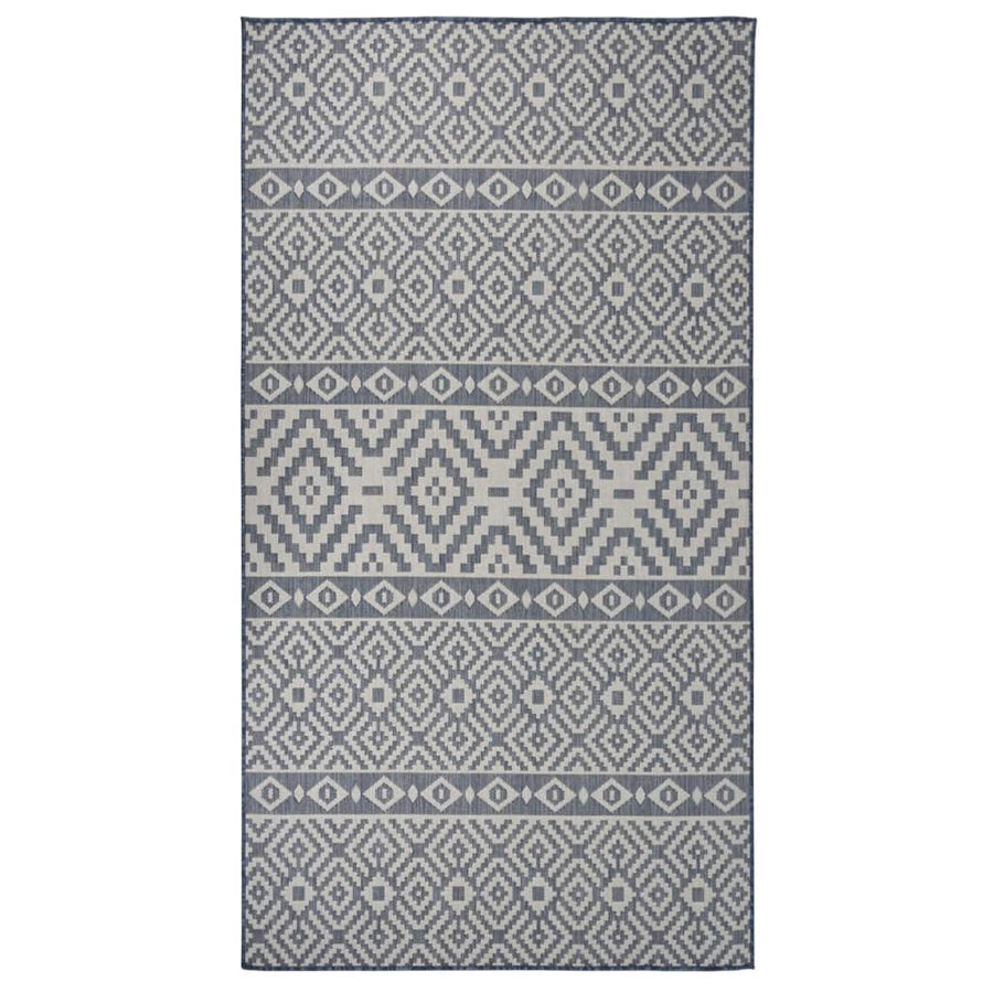 Buitenkleed Met Patroon Platgeweven Blauw 80 x 150 cm