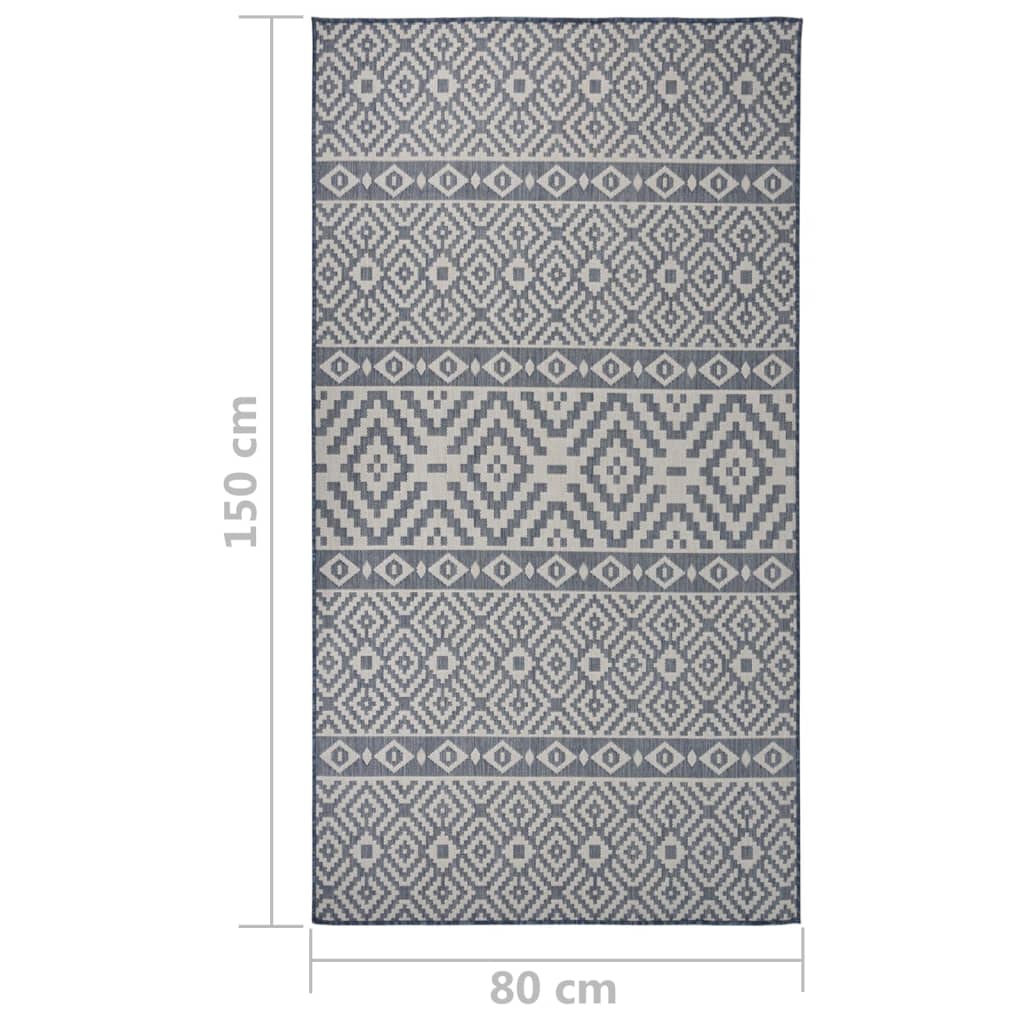 Buitenkleed Met Patroon Platgeweven Blauw 80 x 150 cm