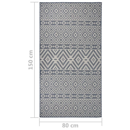 Buitenkleed Met Patroon Platgeweven Blauw 80 x 150 cm