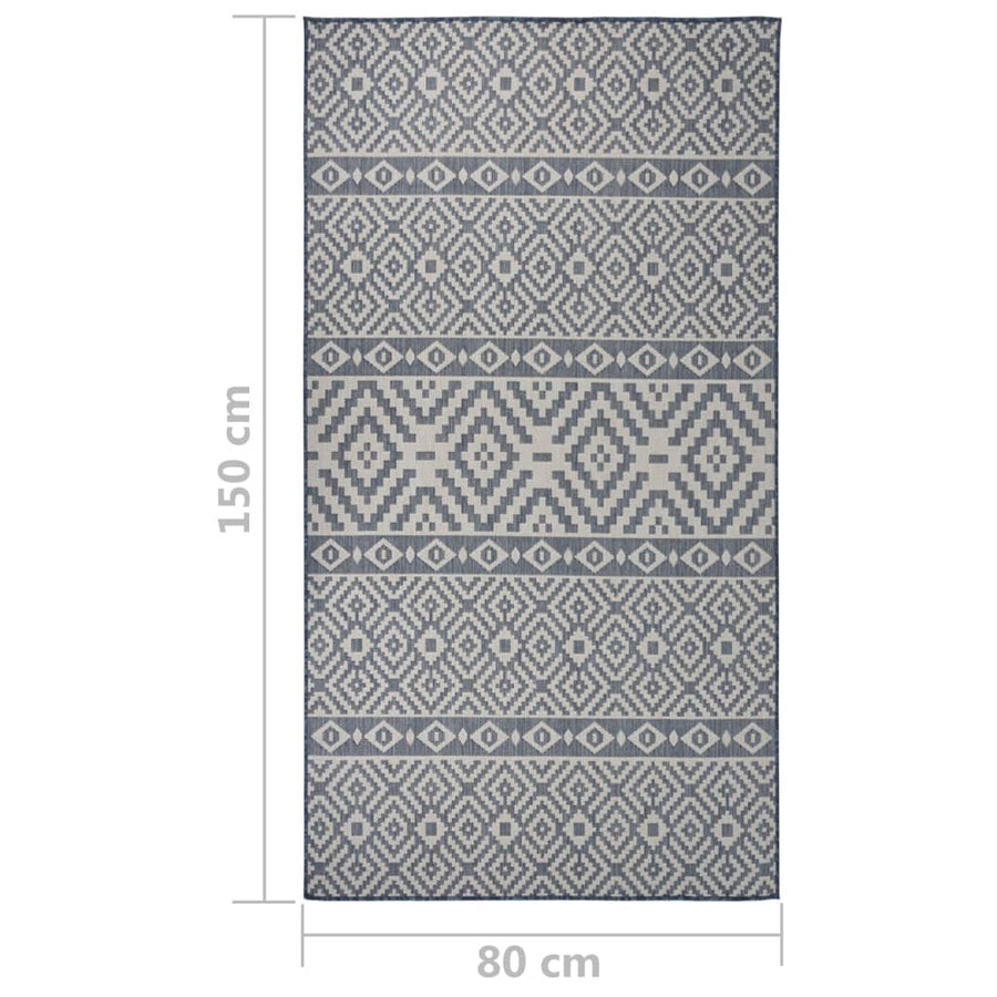 Buitenkleed Met Patroon Platgeweven Blauw 80 x 150 cm