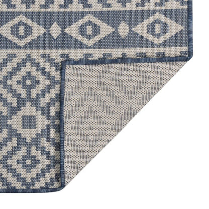 Buitenkleed Met Patroon Platgeweven 80X250 Cm Blauw 80 x 250 cm Blauwe strepen