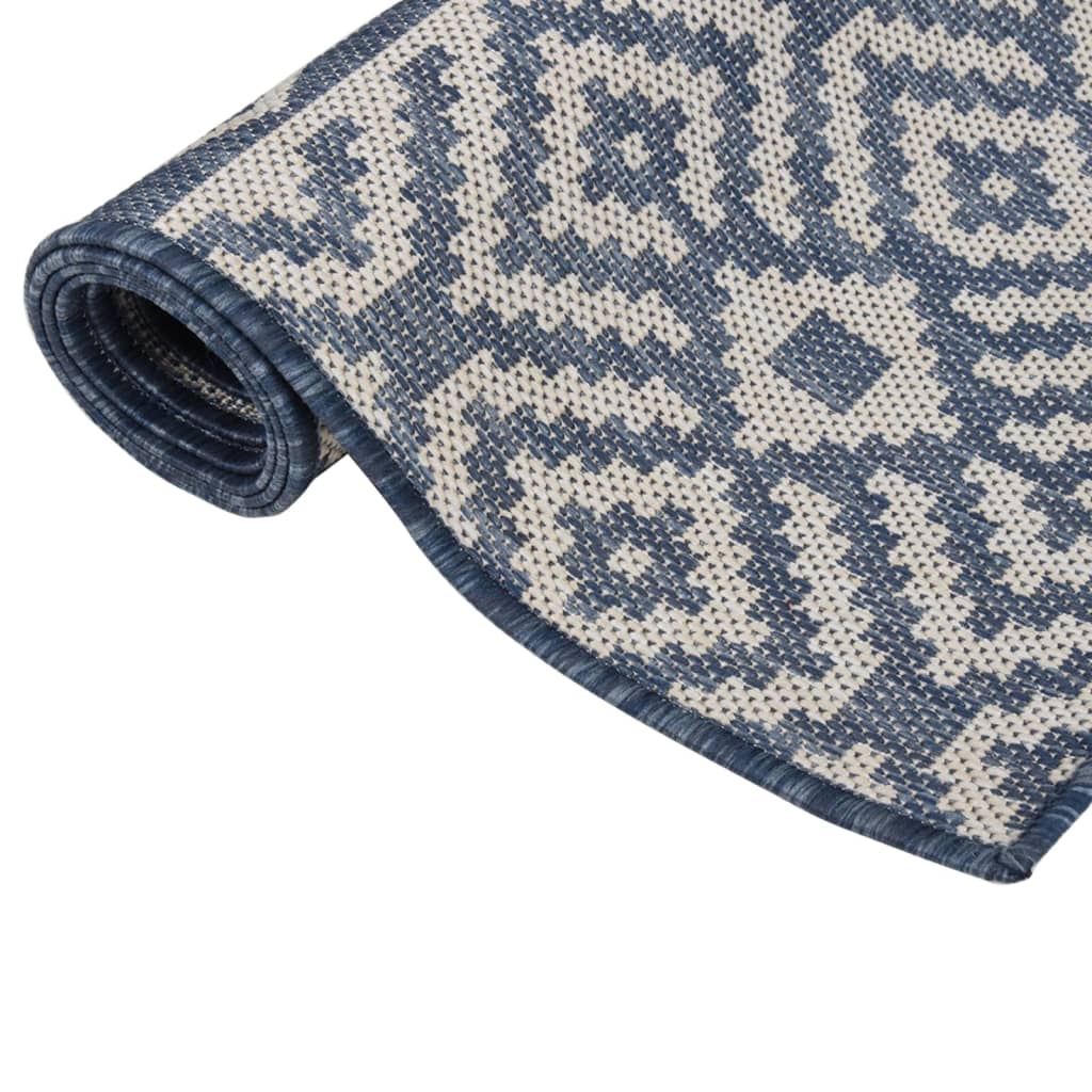 Buitenkleed Met Patroon Platgeweven 80X250 Cm Blauw 80 x 250 cm Blauwe strepen