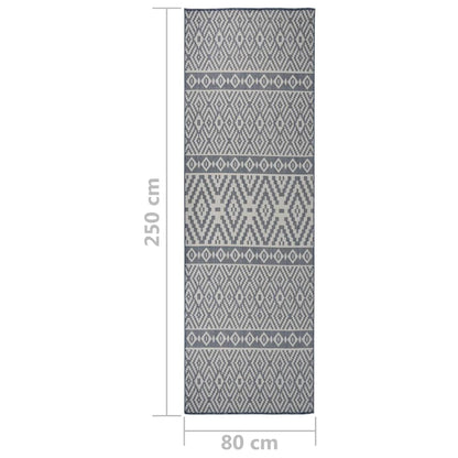 Buitenkleed Met Patroon Platgeweven 80X250 Cm Blauw 80 x 250 cm Blauwe strepen