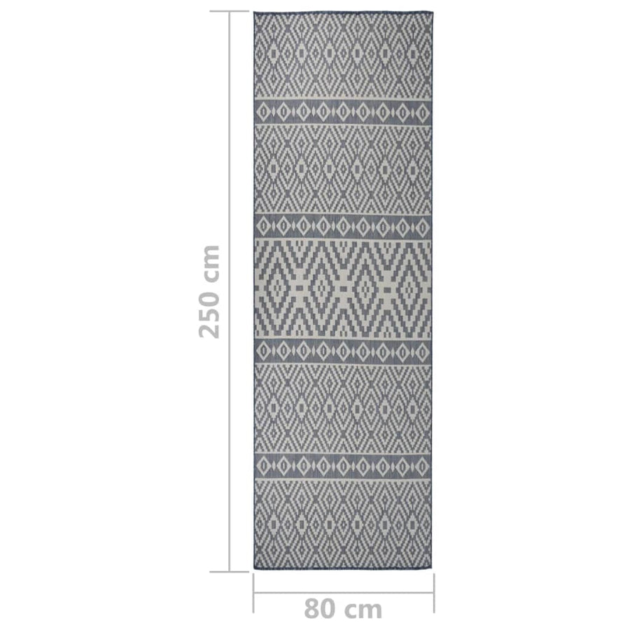 Buitenkleed Met Patroon Platgeweven 80X250 Cm Blauw 80 x 250 cm Blauwe strepen