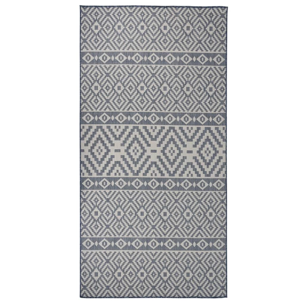 Buitenkleed Met Patroon Platgeweven Blauw 100 x 200 cm