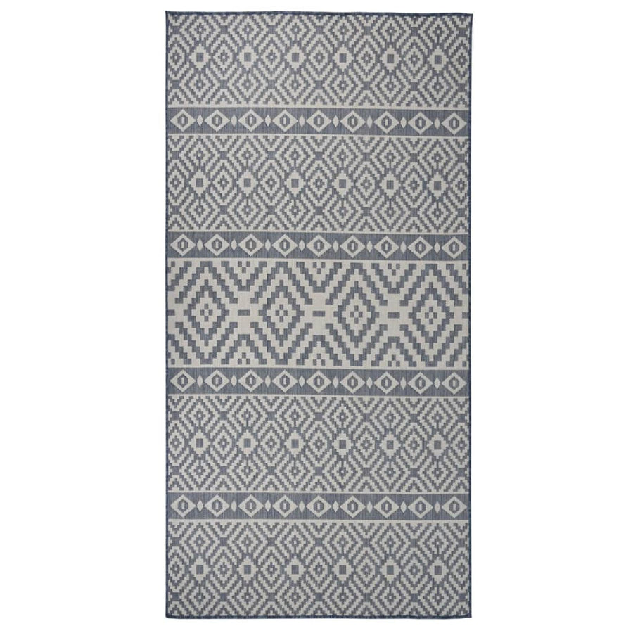 Buitenkleed Met Patroon Platgeweven Blauw 100 x 200 cm