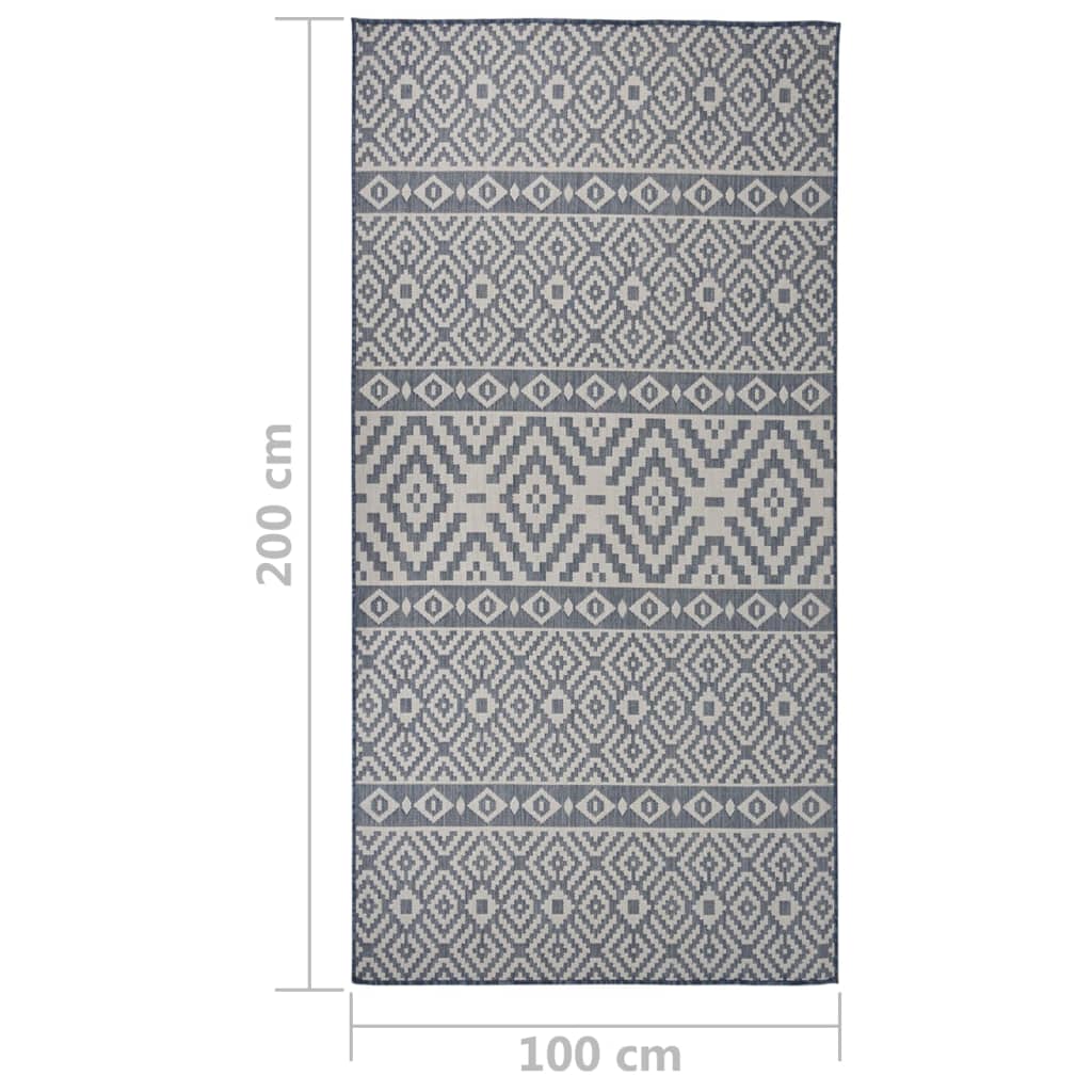 Buitenkleed Met Patroon Platgeweven Blauw 100 x 200 cm
