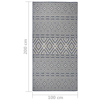 Buitenkleed Met Patroon Platgeweven Blauw 100 x 200 cm