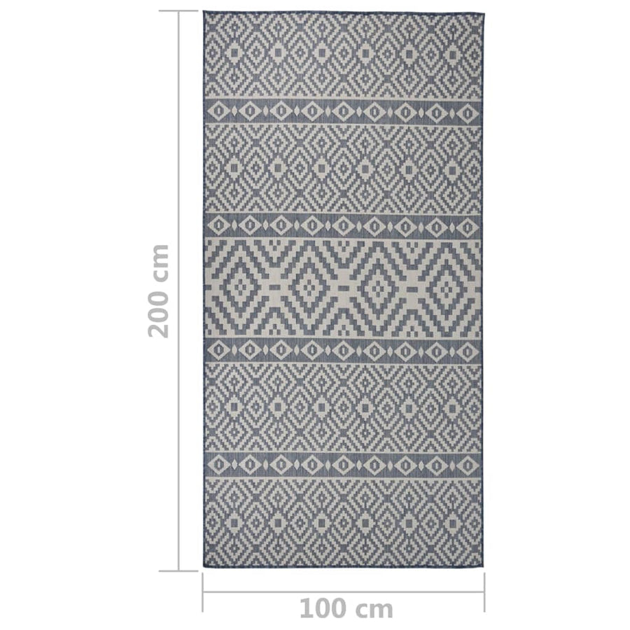 Buitenkleed Met Patroon Platgeweven Blauw 100 x 200 cm