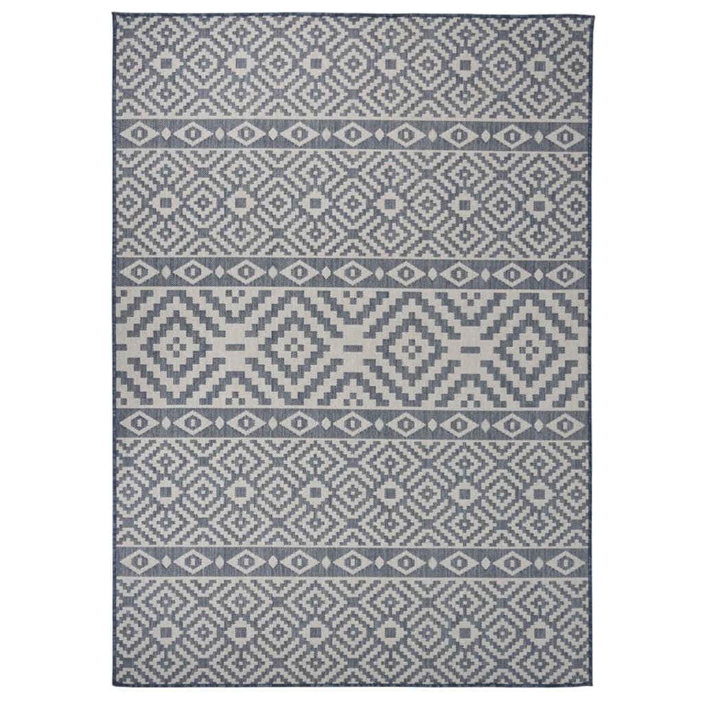 Buitenkleed Met Patroon Platgeweven Blauw 120 x 170 cm