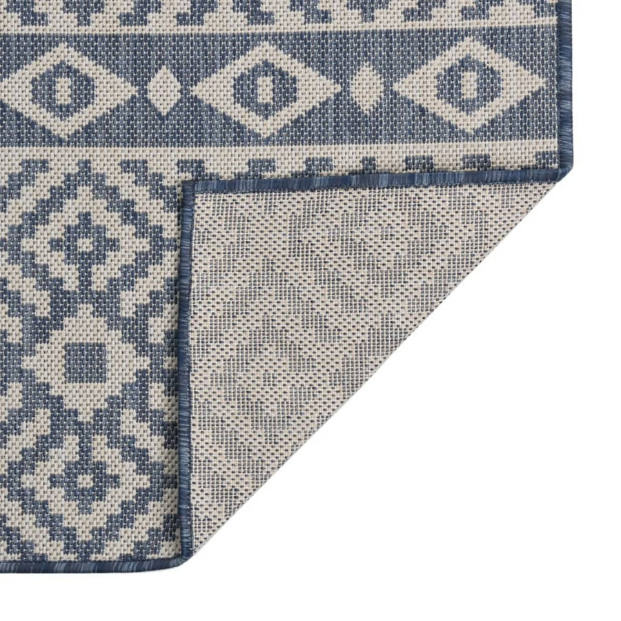 Buitenkleed Met Patroon Platgeweven Blauw 120 x 170 cm