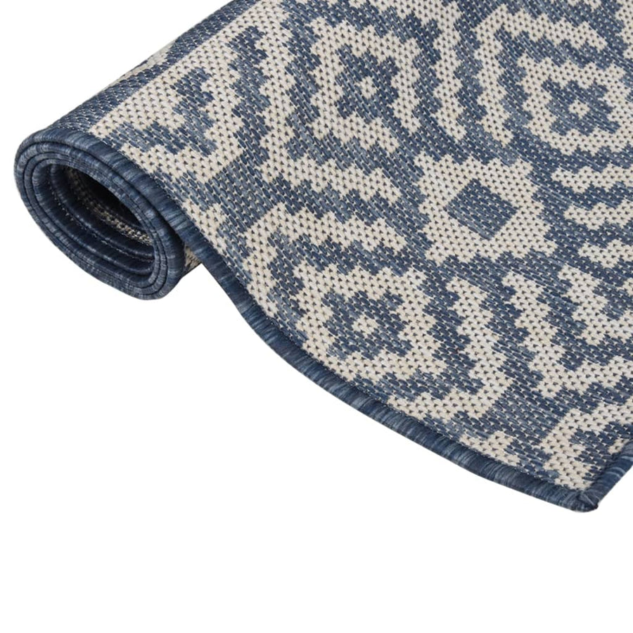 Buitenkleed Met Patroon Platgeweven Blauw 120 x 170 cm
