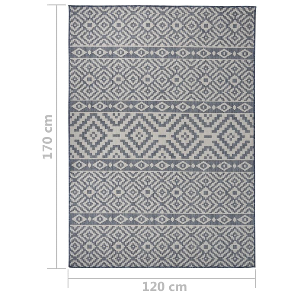 Buitenkleed Met Patroon Platgeweven Blauw 120 x 170 cm