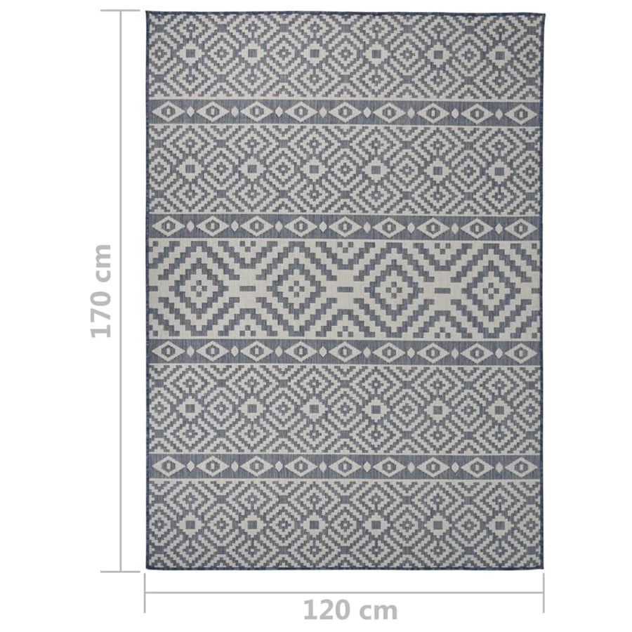 Buitenkleed Met Patroon Platgeweven Blauw 120 x 170 cm