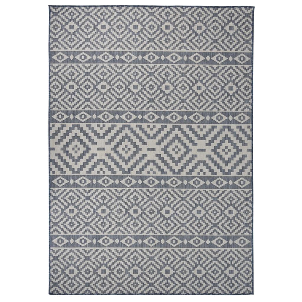 Buitenkleed Met Patroon Platgeweven Blauw 140 x 200 cm