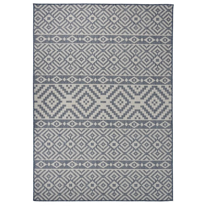 Buitenkleed Met Patroon Platgeweven Blauw 140 x 200 cm
