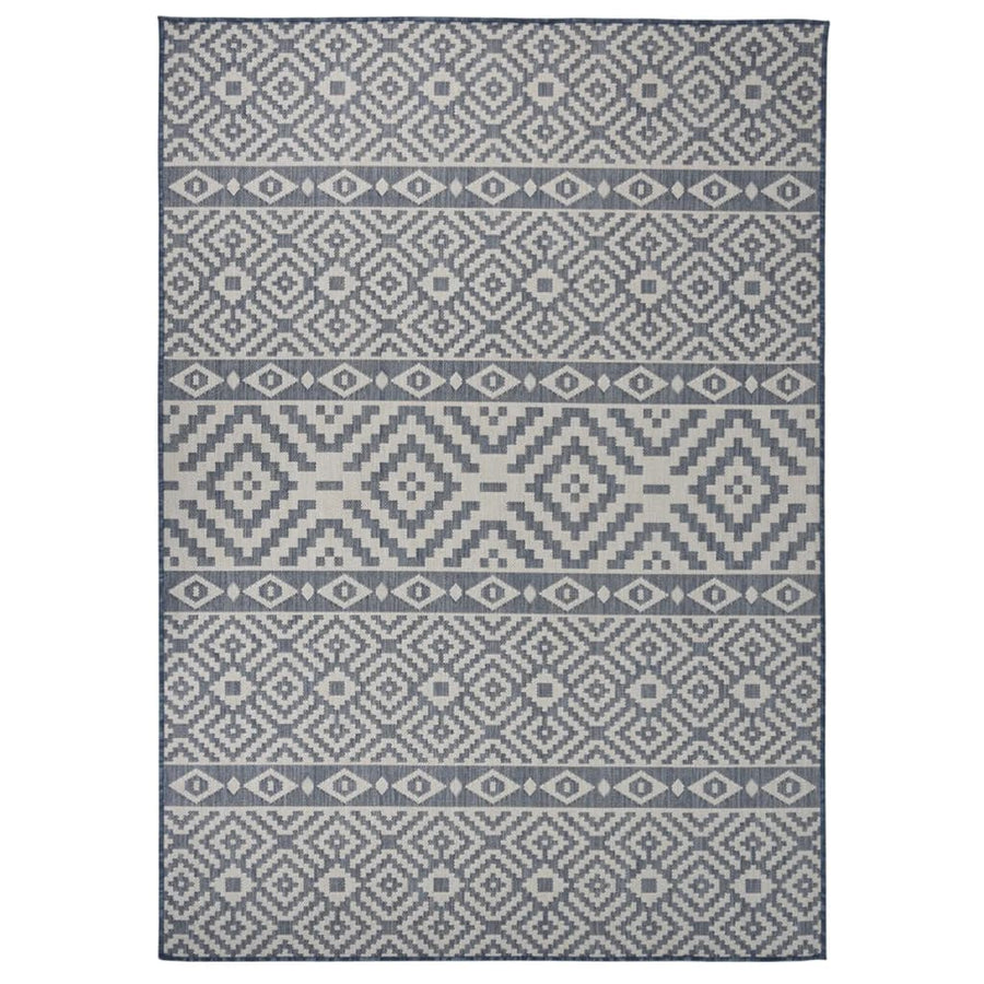 Buitenkleed Met Patroon Platgeweven Blauw 140 x 200 cm