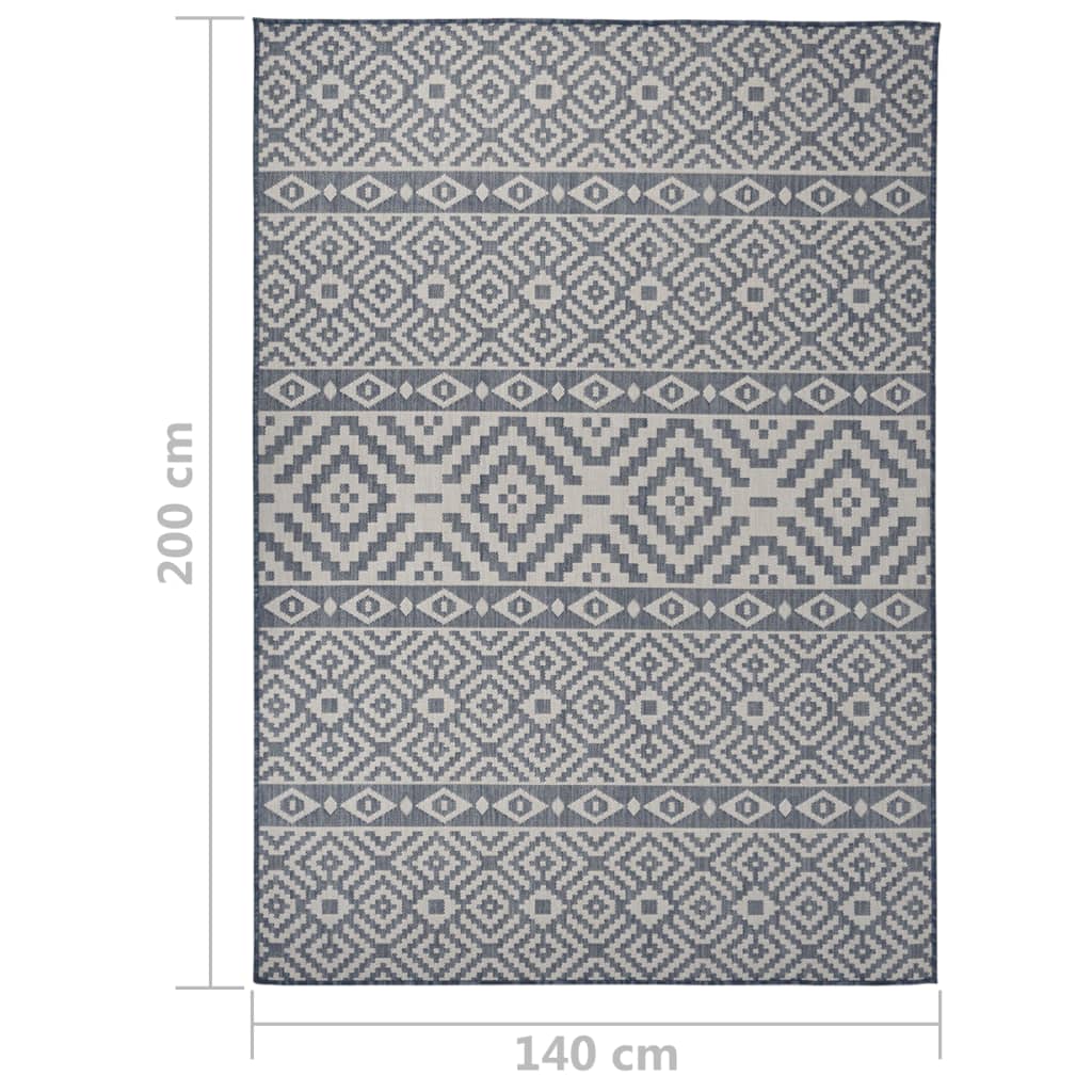 Buitenkleed Met Patroon Platgeweven Blauw 140 x 200 cm