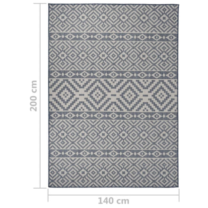 Buitenkleed Met Patroon Platgeweven Blauw 140 x 200 cm