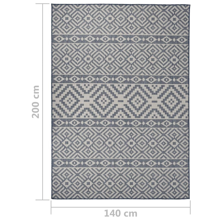 Buitenkleed Met Patroon Platgeweven Blauw 140 x 200 cm