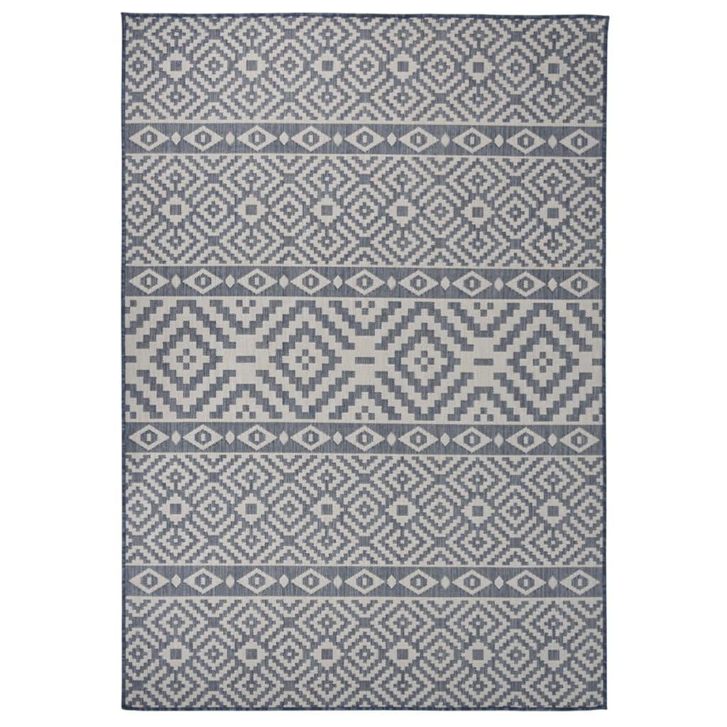 Buitenkleed Met Patroon Platgeweven Blauw 160 x 230 cm Blauwe strepen