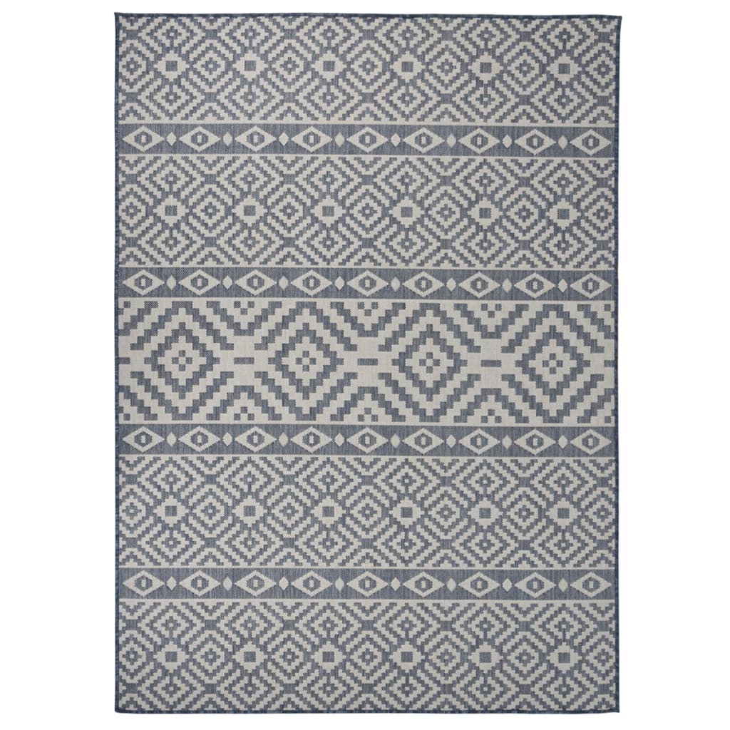 Buitenkleed Met Patroon Platgeweven Blauw 200 x 280 cm Blauwe strepen