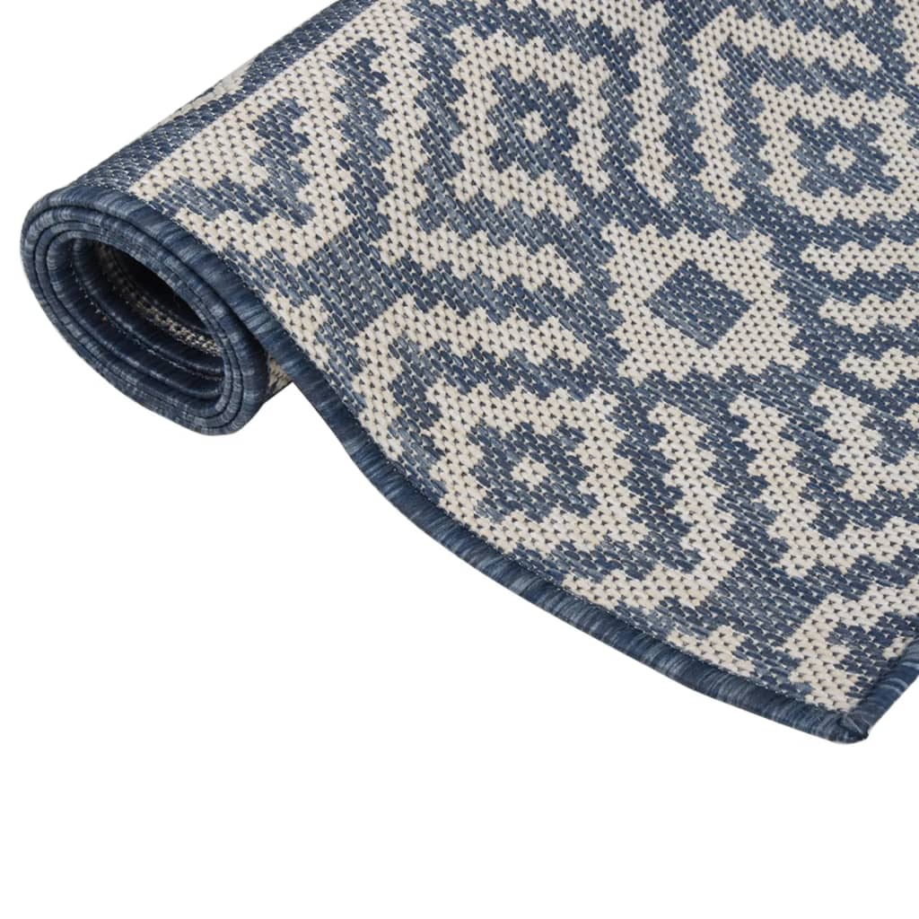 Buitenkleed Met Patroon Platgeweven Blauw 200 x 280 cm Blauwe strepen