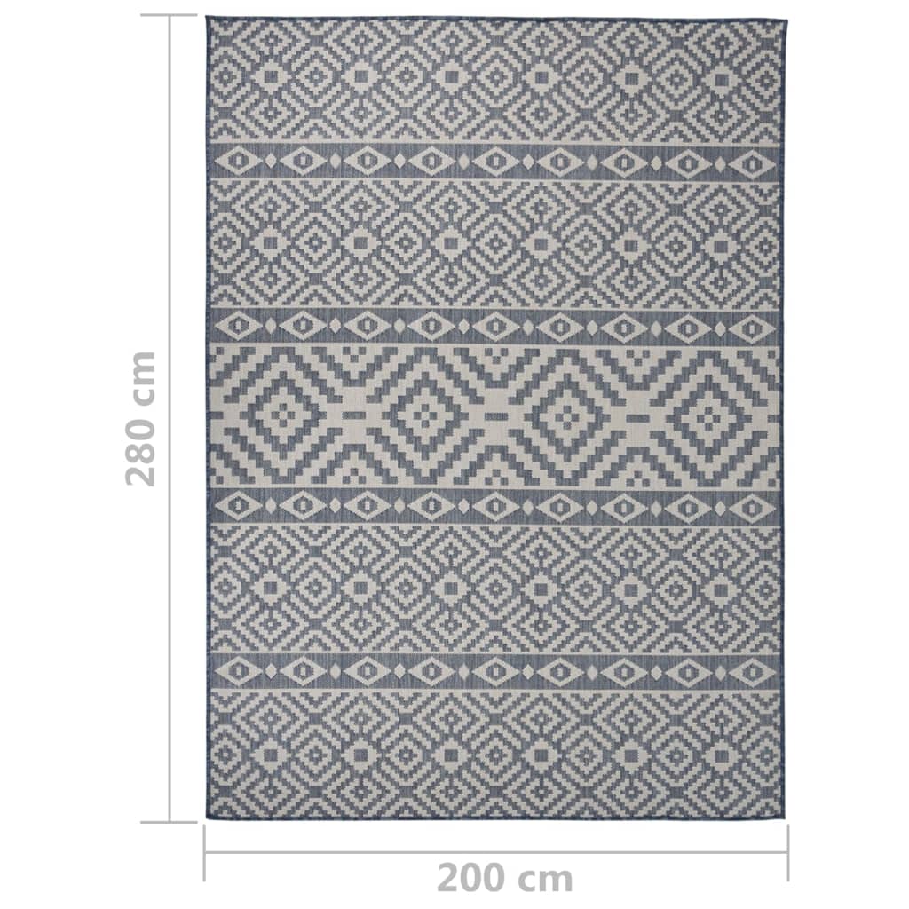Buitenkleed Met Patroon Platgeweven Blauw 200 x 280 cm Blauwe strepen