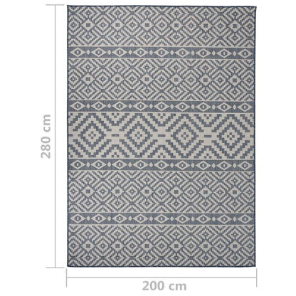 Buitenkleed Met Patroon Platgeweven Blauw 200 x 280 cm Blauwe strepen