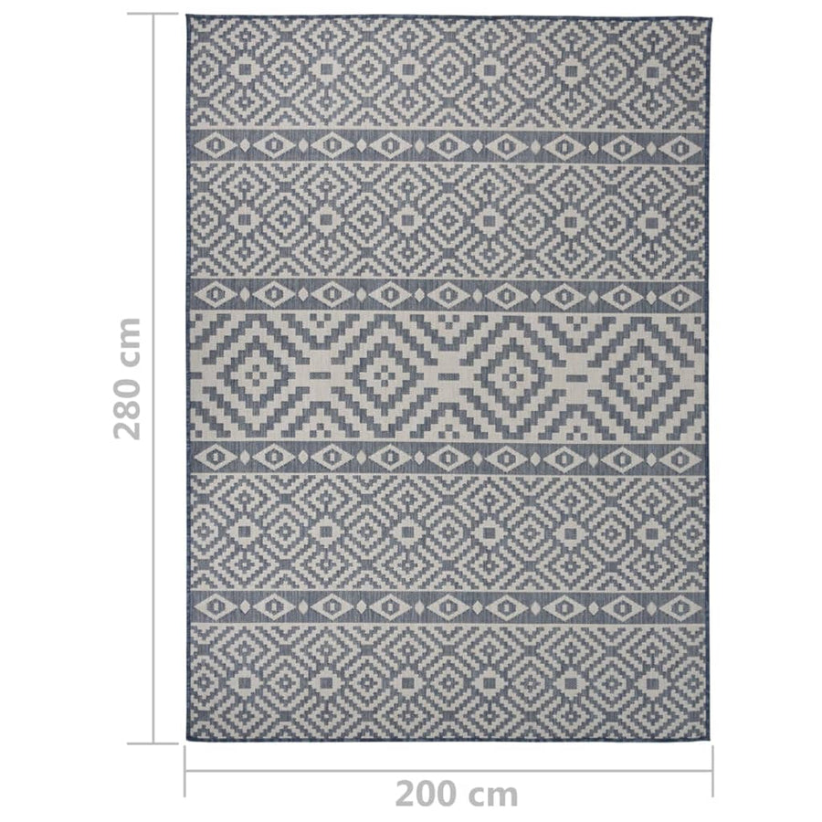 Buitenkleed Met Patroon Platgeweven Blauw 200 x 280 cm Blauwe strepen