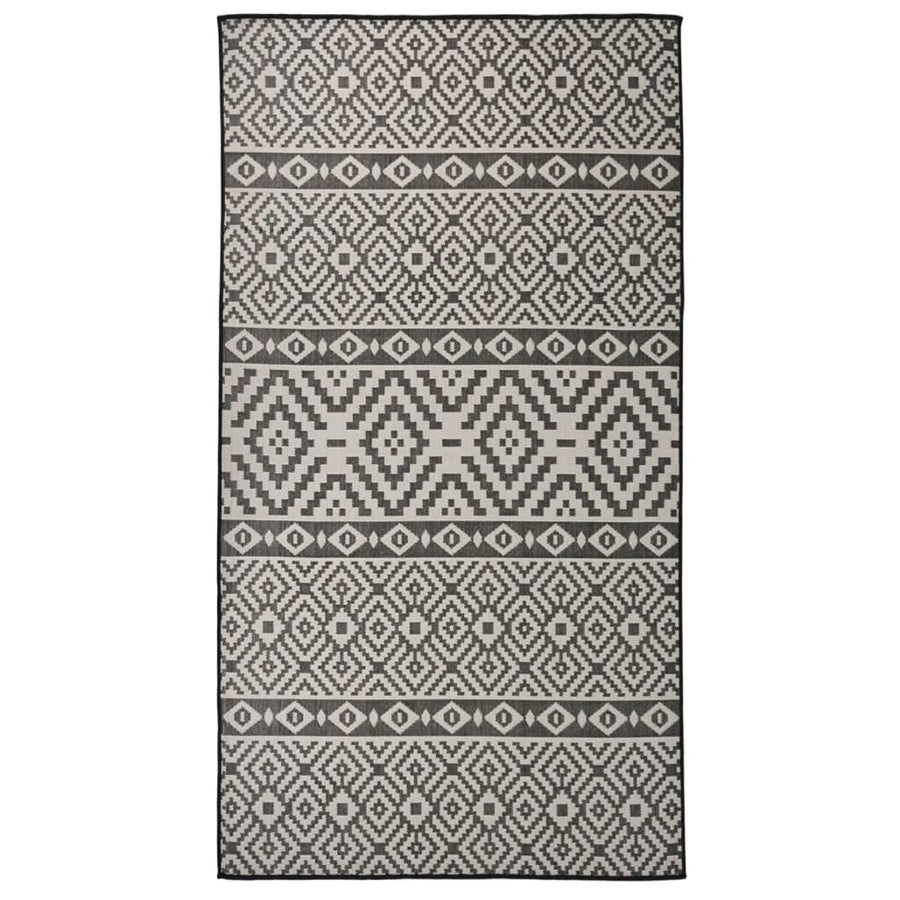 Buitenkleed Met Patroon Platgeweven Zwart 80 x 150 cm