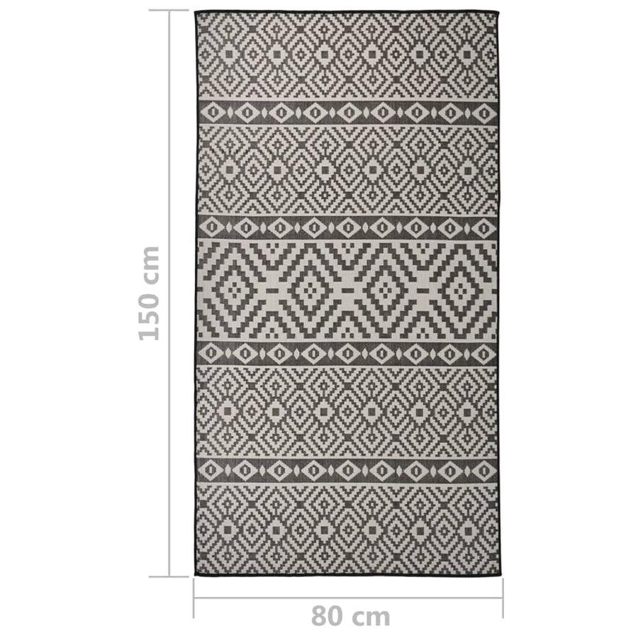 Buitenkleed Met Patroon Platgeweven Zwart 80 x 150 cm
