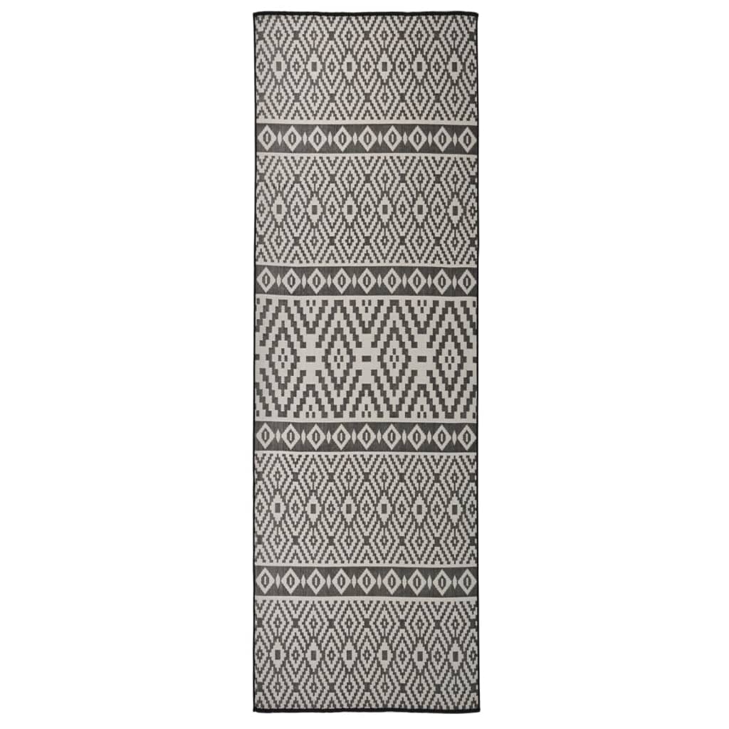 Buitenkleed Met Patroon Platgeweven 80X250 Cm Zwart 80 x 250 cm Zwarte strepen